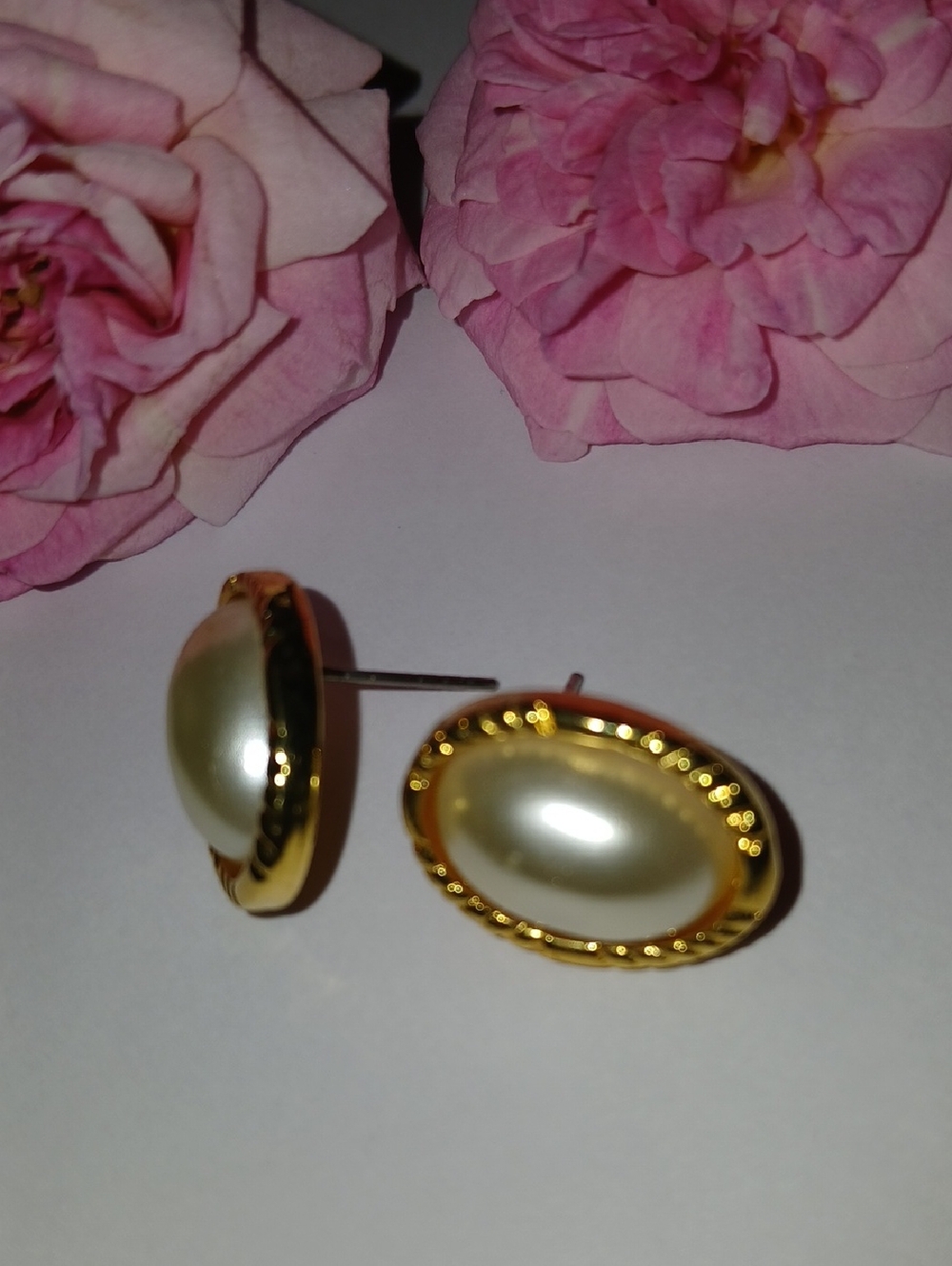 Gold-Tone Pearl Oval Stud Earrings - Women Jewelry